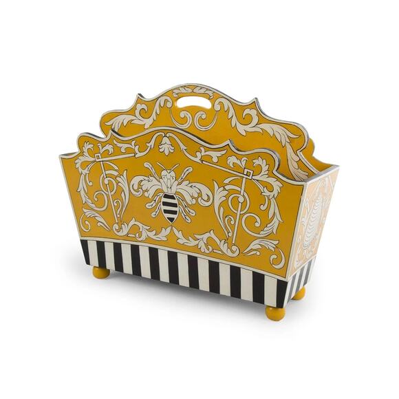 MacKenzie-Childs Spelling Bee Magazine Rack Yellow Hand-Painted Home Accent - Picture 3 of 16